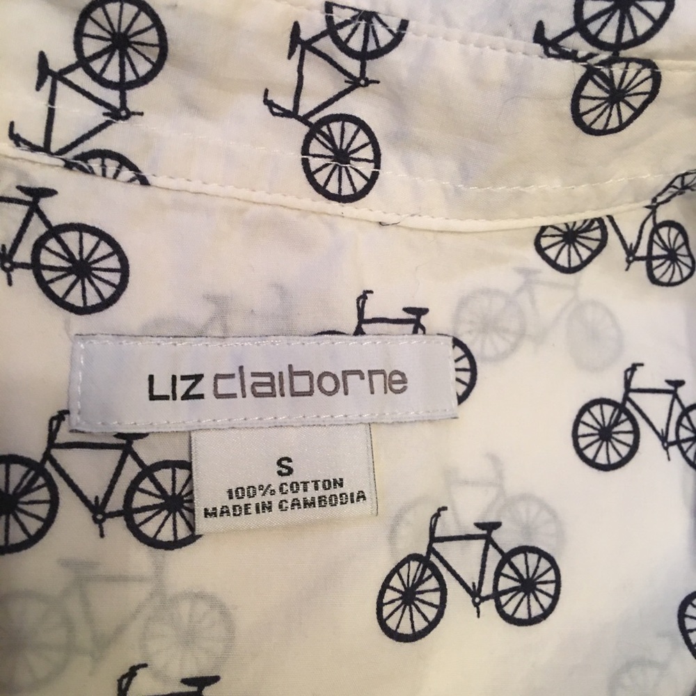 Liz Claiborne button up shirt bike print - Picture 6 of 7
